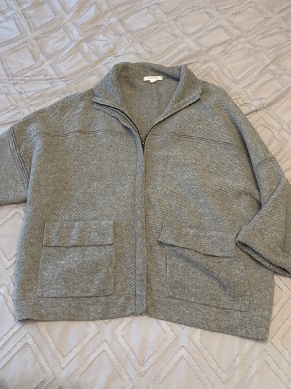 Light Gray Zip-Front Women’s Sweater Jacket